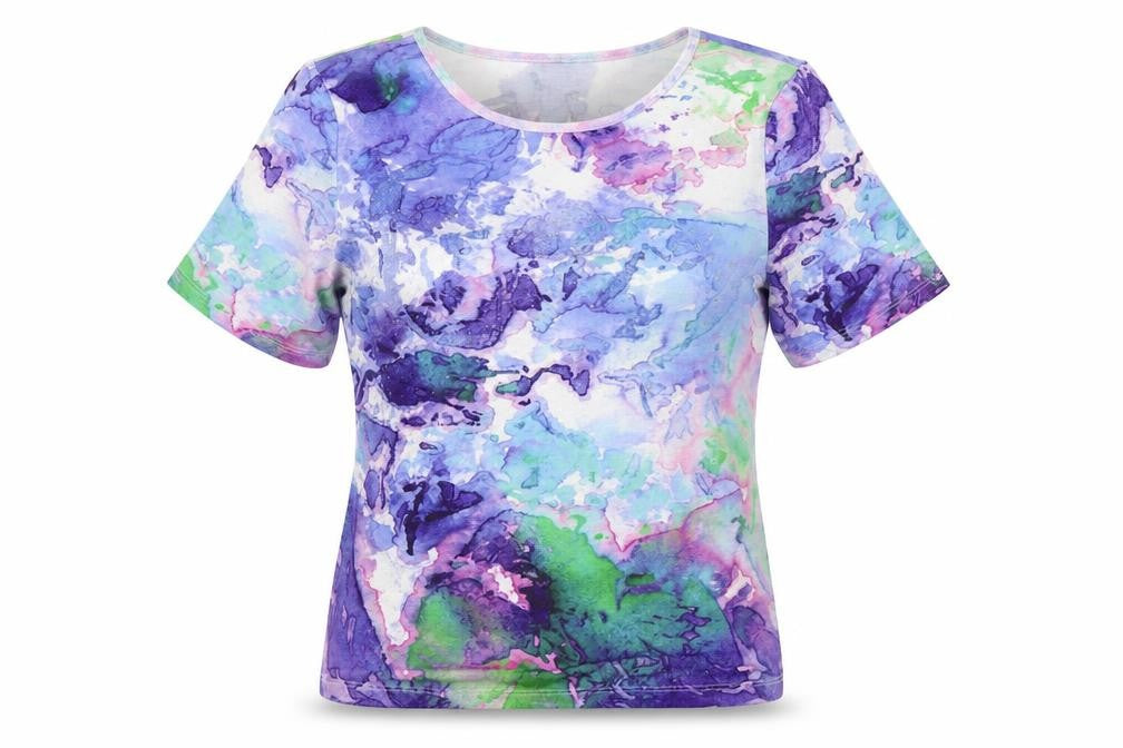 Front view of Casamia women’s multicoloured geometric polyester basic t-shirt, size S, boat neck