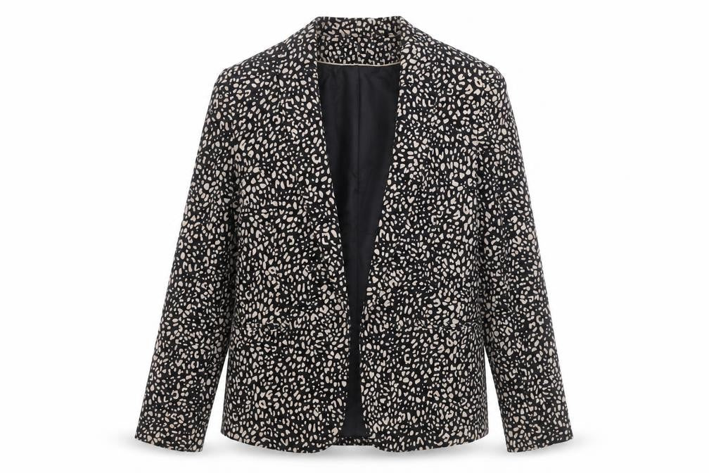 Front view of Papaya women’s black geometric jacket blazer, size UK 10