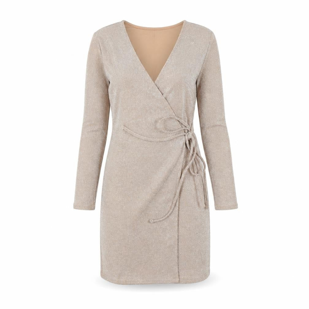 H&M Womens Gold Polyamide Wrap Dress Size XS V-Neck Tie