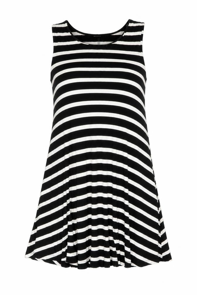 Front view of Old Navy women’s black striped viscose basic blouse, size M, round neck
