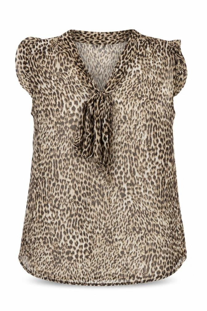 Front view of Atmosphere women’s brown animal print polyester basic blouse, size UK 6, v-neck