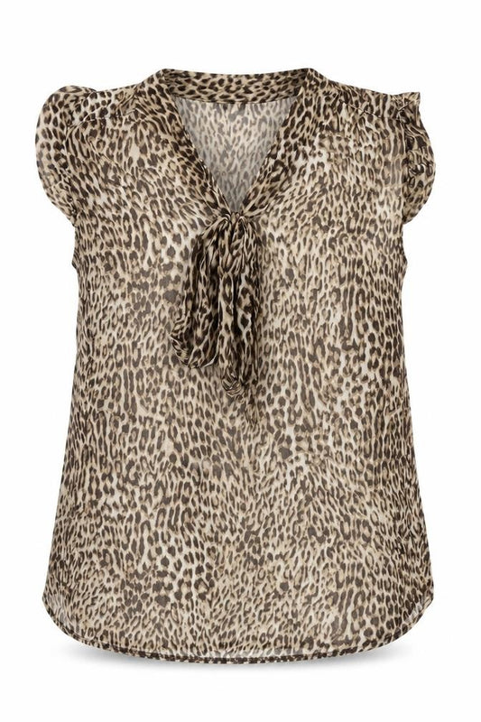 Front view of Atmosphere women’s brown animal print polyester basic blouse, size UK 6, v-neck