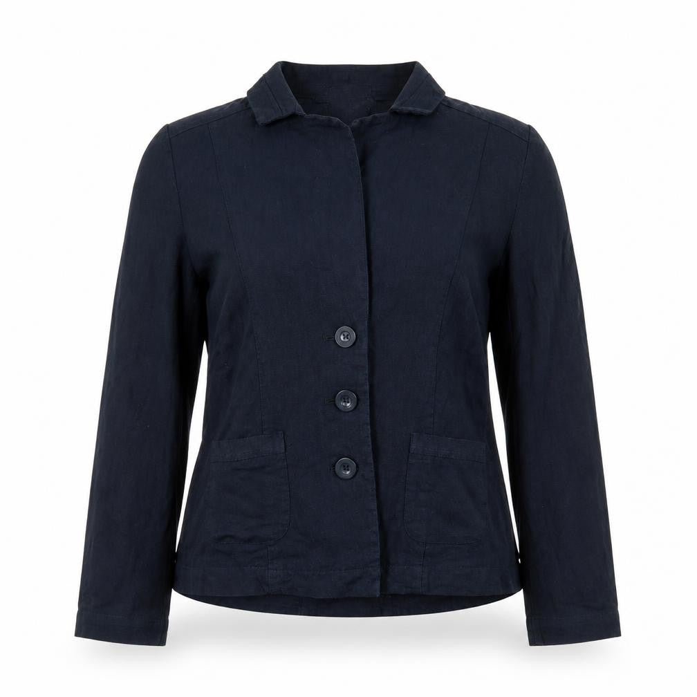 Front view of Papaya women’s blue jacket, size UK 10, button