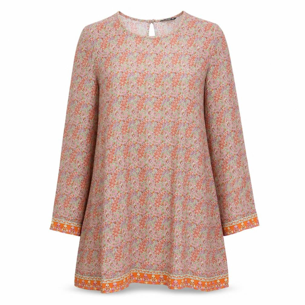 Natura Womens Multicoloured Paisley Rayon Fit & Flare Size S Round Neck Button