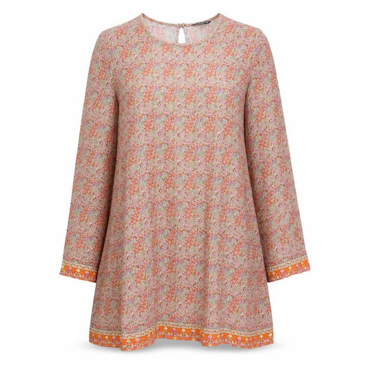Front view of Natura women’s multicoloured paisley rayon fit & flare, size S, round neck button