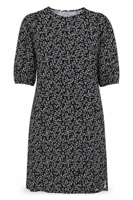 Front view of Primark women’s black floral polyester sheath, size UK 12, round neck pullover