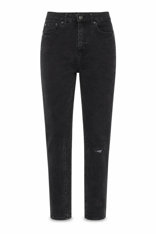 Front view of Zara women’s grey cotton mom jeans, size S, 27-inch leg regular button