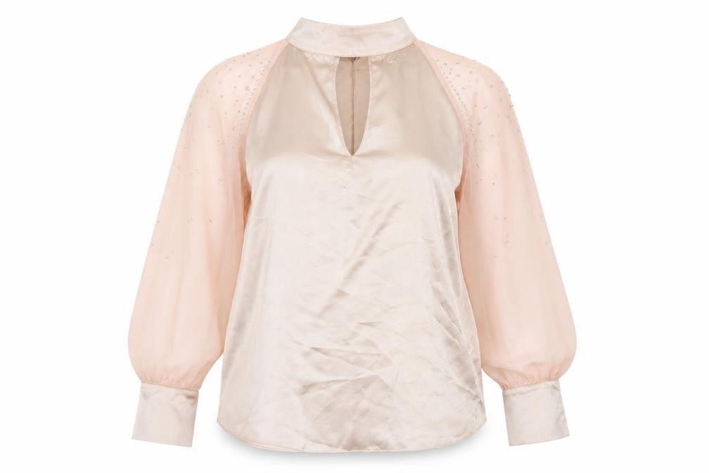 Front view of Star women’s pink polyester basic blouse, size UK 16, v-neck