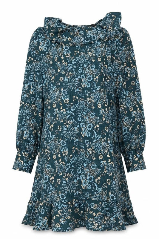 Front view of Next women’s blue floral polyester a-line, size UK 12, collared pullover