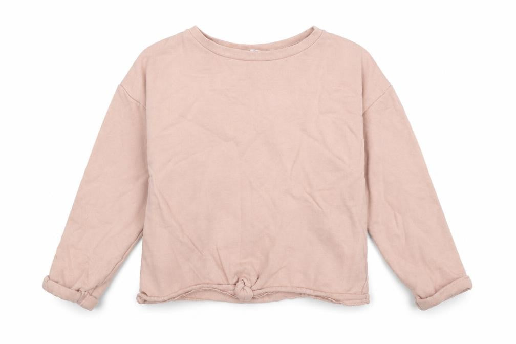 Front view of H&M girls’ pink cotton pullover sweatshirt, size 7-8, years pullover