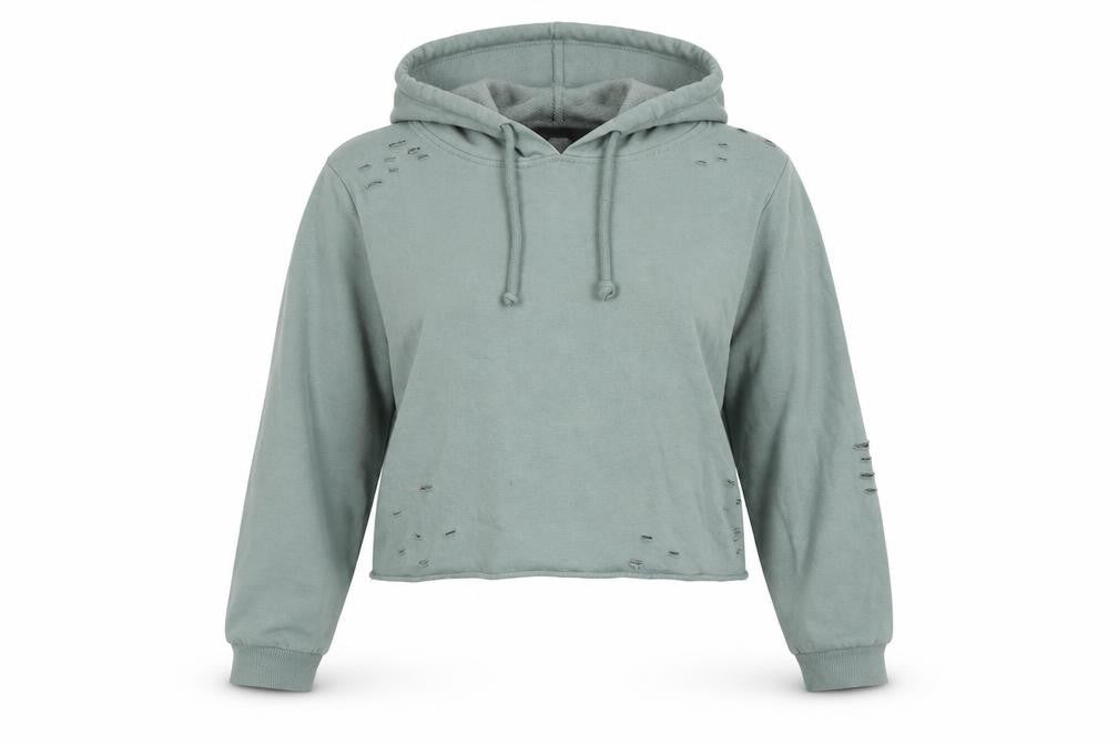 Atmosphere Womens Green Cotton Pullover Hoodie Size 10 Pullover - Ripped detail, Cropped
