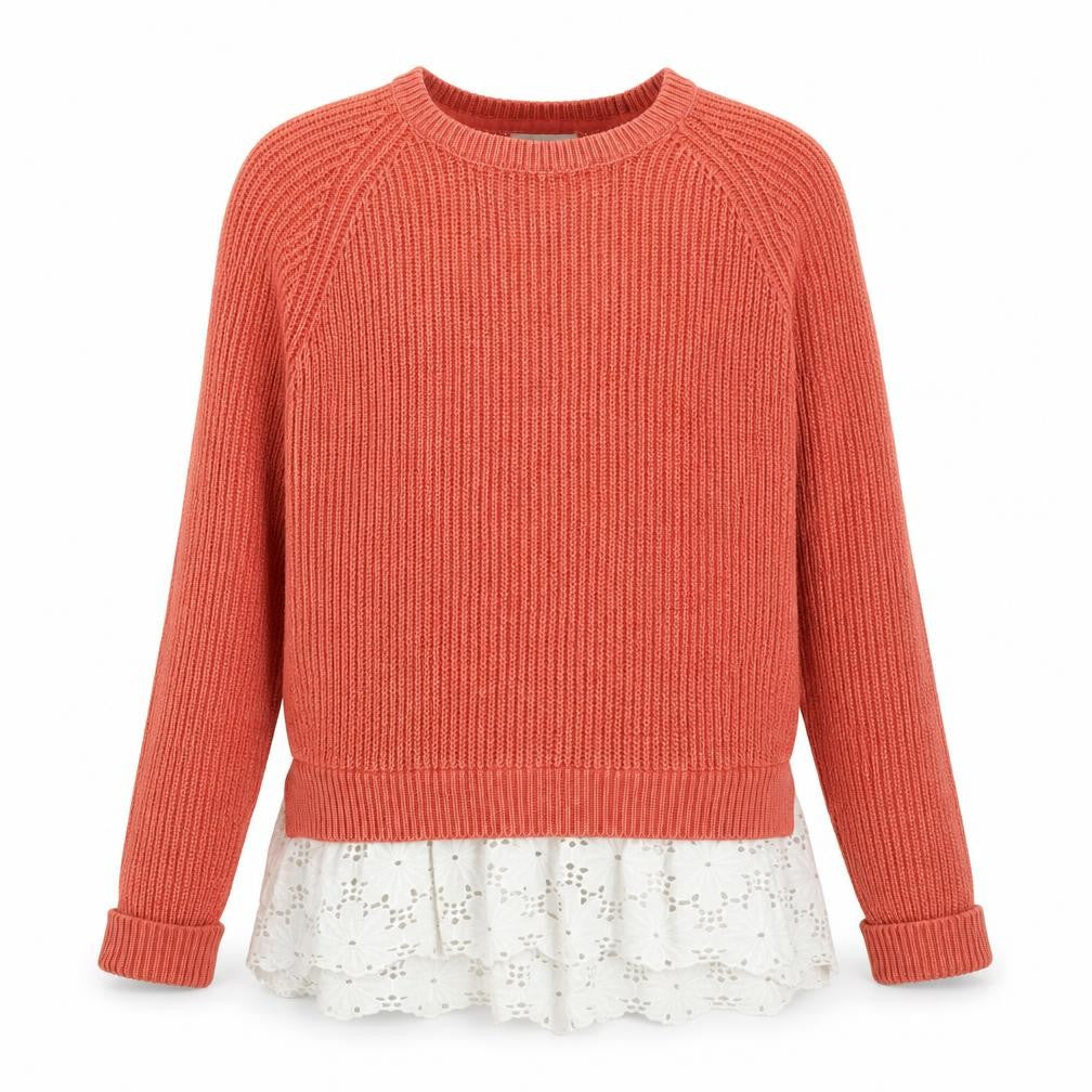 Papaya Womens Pink Round Neck Acrylic Pullover Jumper Size M - Lace trim
