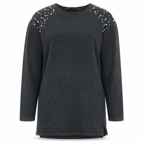 New Look Womens Grey Cotton Tunic Sweatshirt Size 10 Pullover - Embellished Shoulders