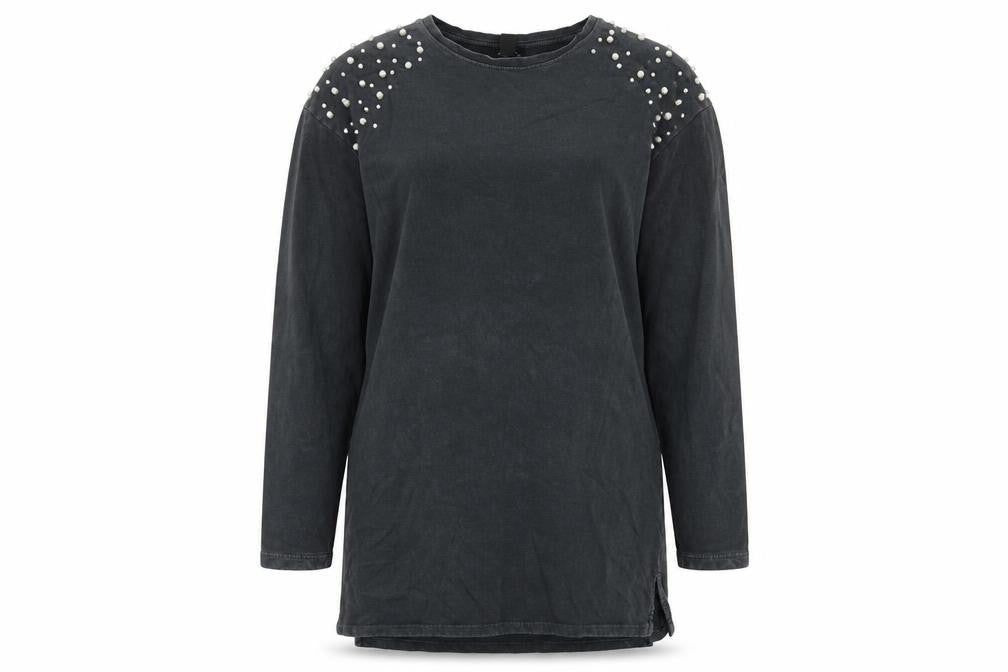 New Look Womens Grey Cotton Tunic Sweatshirt Size 10 Pullover - Embellished Shoulders