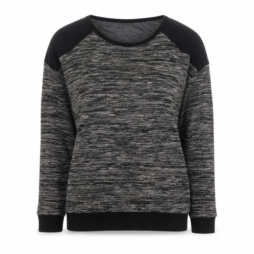 Front view of New Look women’s grey striped cotton pullover sweatshirt, size UK 8, pullover
