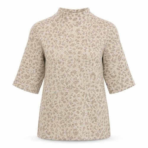 Marks and Spencer Womens Beige Mock Neck Animal Print Viscose Pullover Jumper Size 6 - Leopard Print