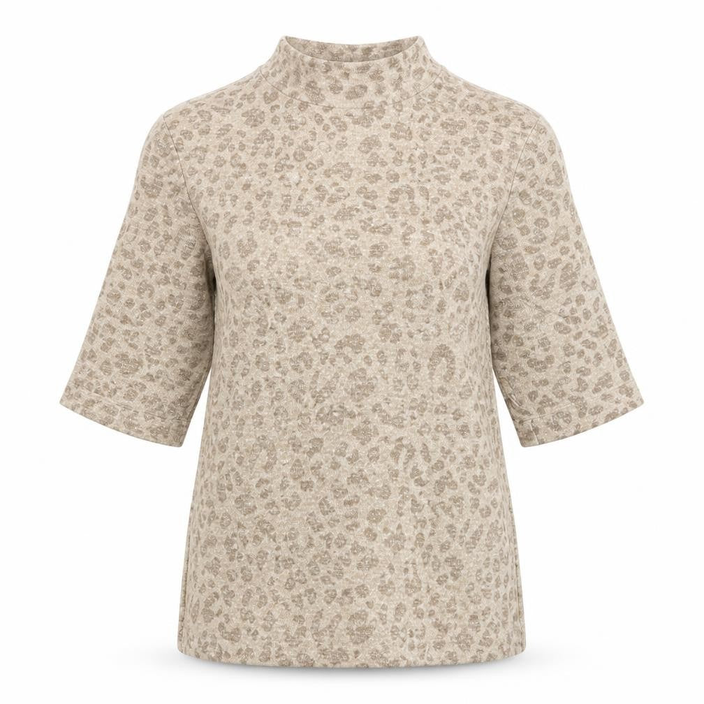 Marks and Spencer Womens Beige Mock Neck Animal Print Viscose Pullover Jumper Size 6 - Leopard Print