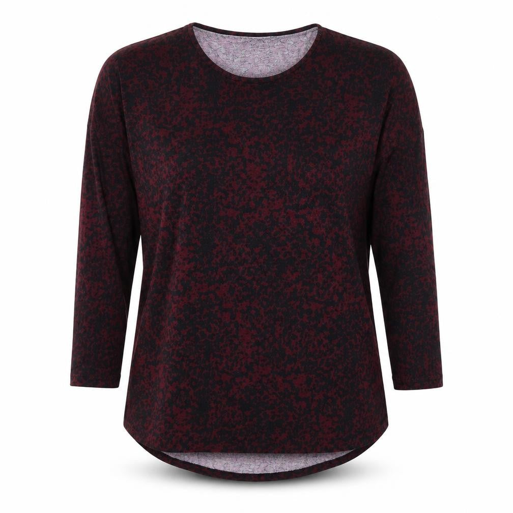 Front view of Papaya women’s black animal print polyester basic blouse, size M, round neck - cheetah print