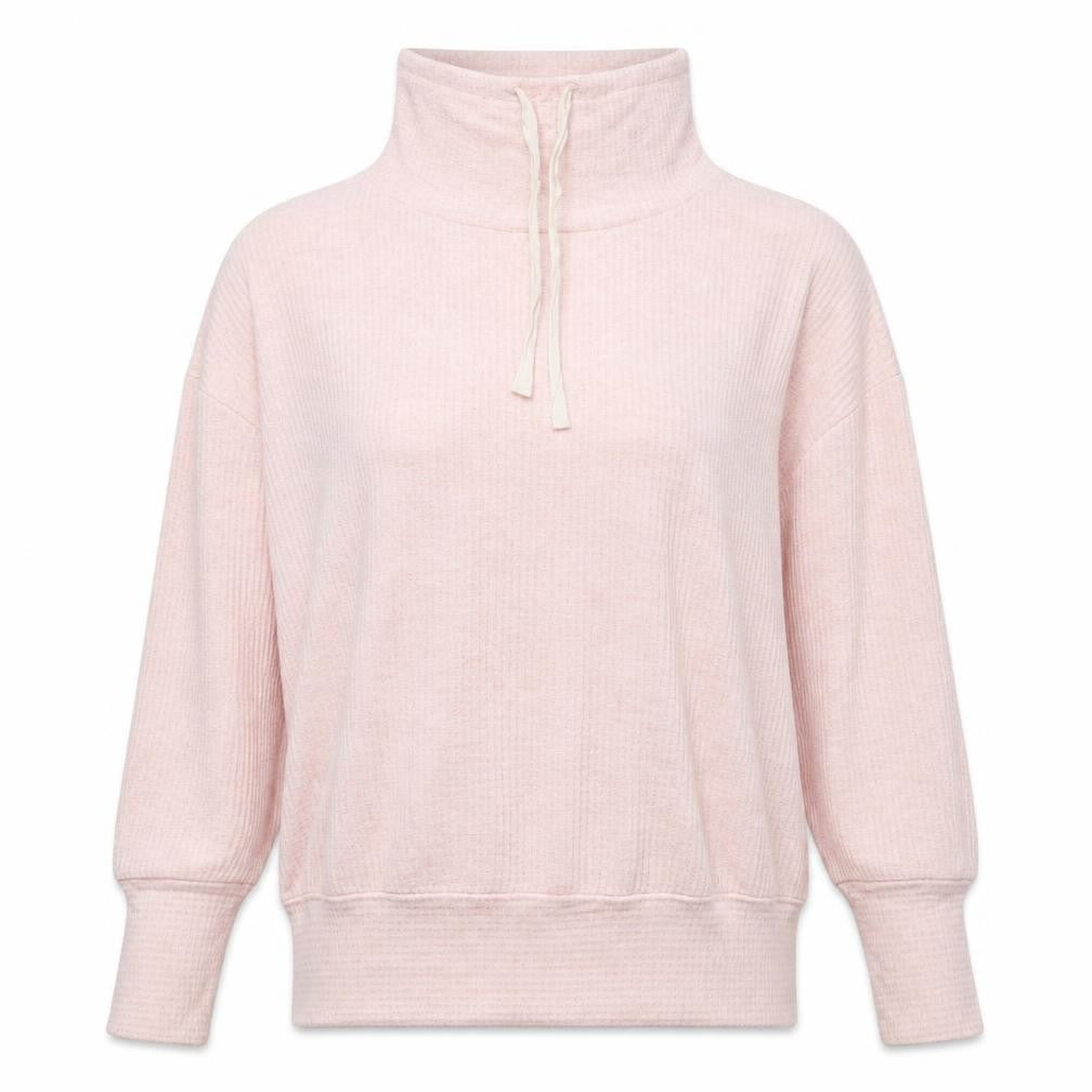 Front view of Time and Tru women’s pink mock neck rayon jumper, size L