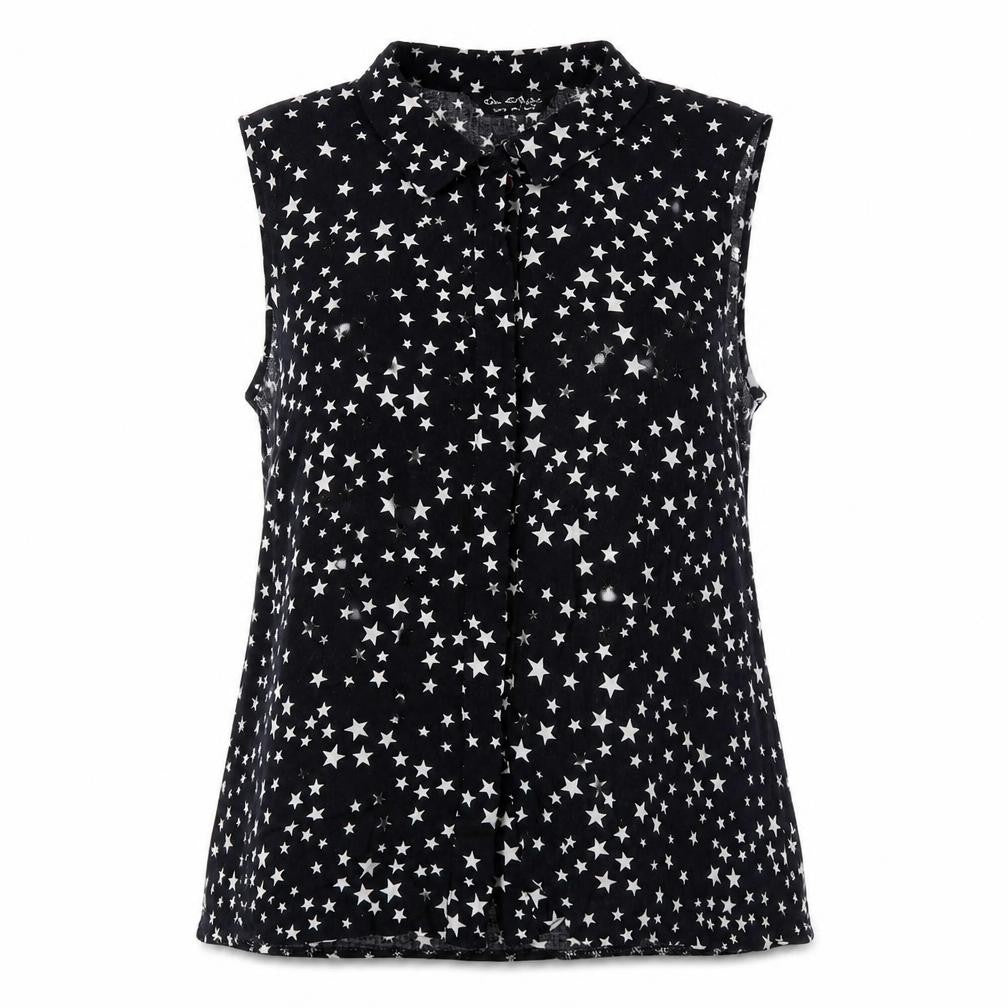 Miss Selfridge Womens Black Geometric Viscose Basic Tank Size 10 Collared