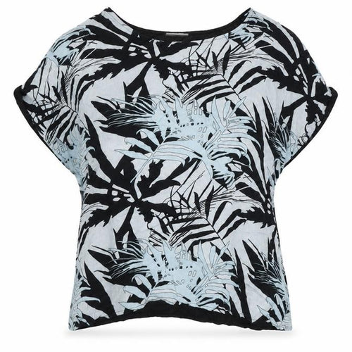 Damart Womens Black Floral Viscose Basic T-Shirt Size 14 Boat Neck