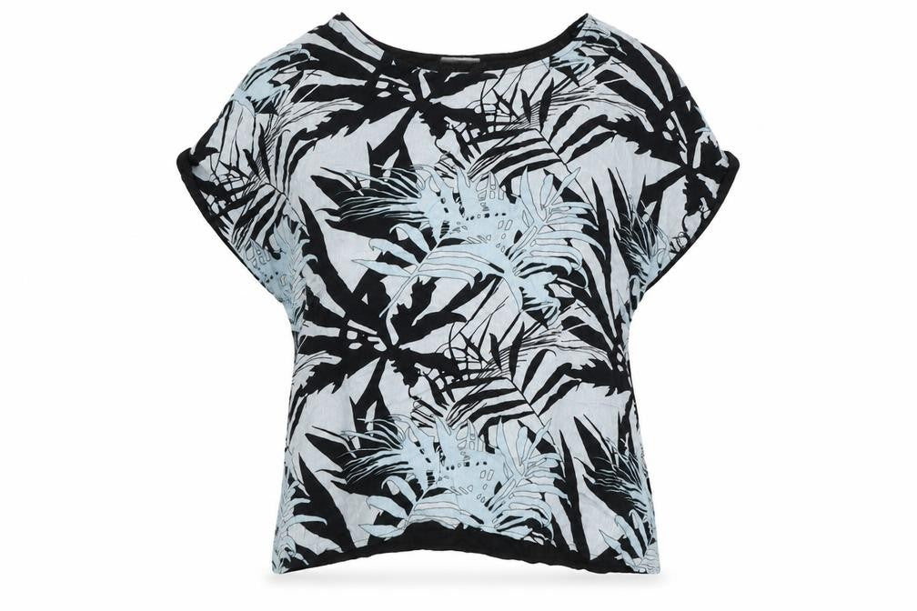 Damart Womens Black Floral Viscose Basic T-Shirt Size 14 Boat Neck