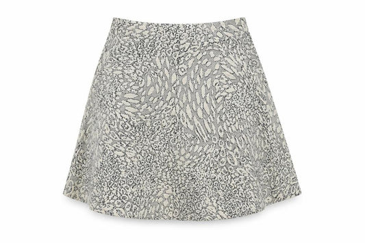 Front view of Topshop women’s ivory animal print polyester skater skirt, size UK 12