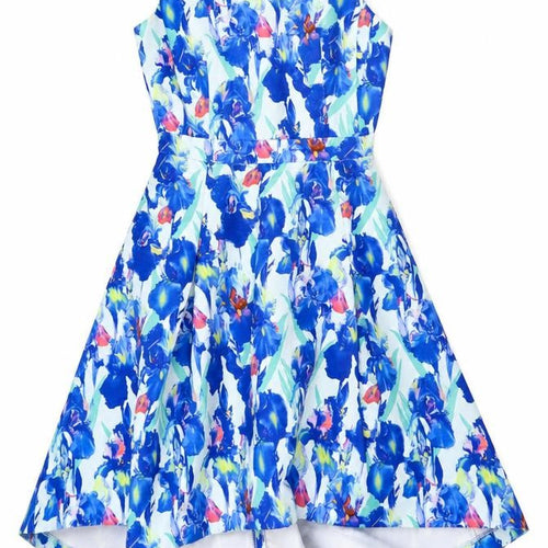 befree Fashion Womens Blue Floral Polyester Skater Dress Size S V-Neck Zip