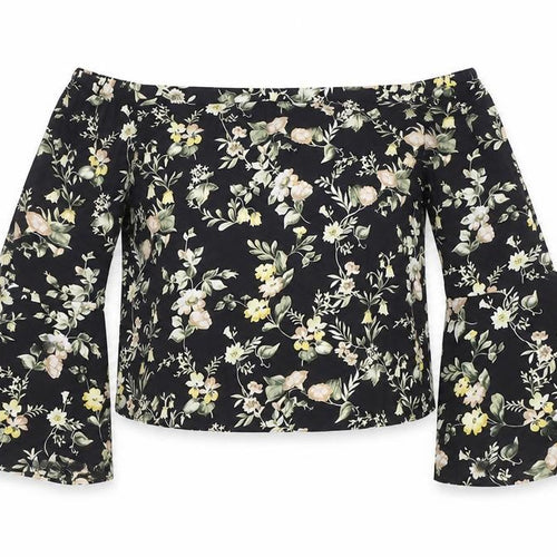 New Look Womens Multicoloured Floral Polyester Cropped Blouse Size 8 Off the Shoulder - Flared sleeves