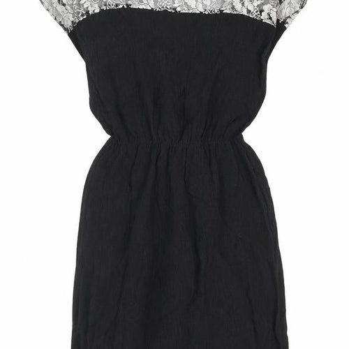 Johann Womens Black Polyester Skater Dress Size M Round Neck Pullover - Lace. Metallic.