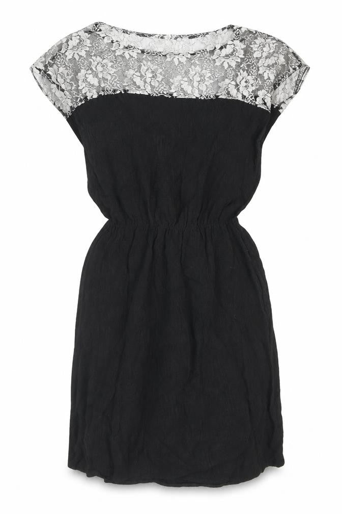 Johann Womens Black Polyester Skater Dress Size M Round Neck Pullover - Lace. Metallic.