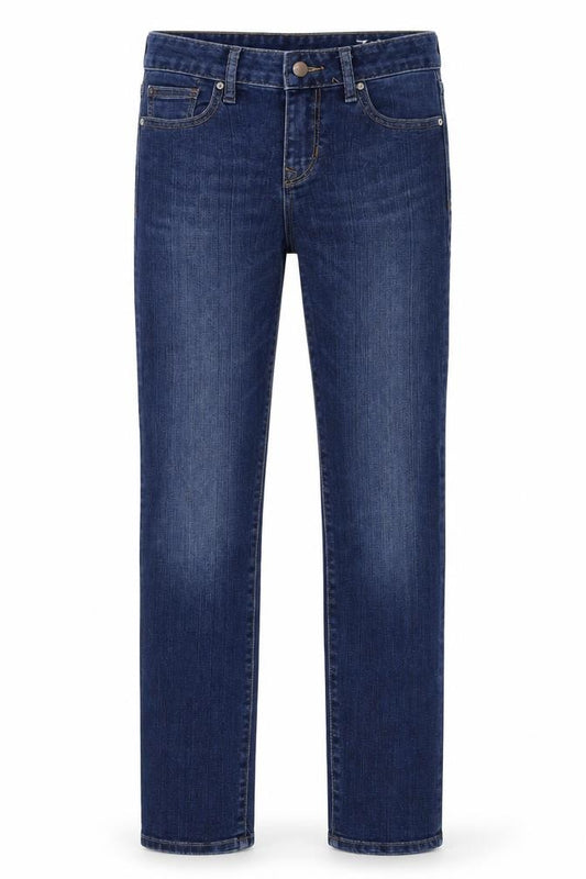 Front view of Gap women’s blue cotton skinny jeans, size UK 26, in, 28-inch leg regular button