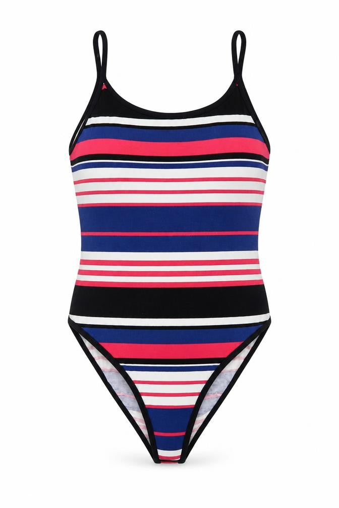 New Look Womens Multicoloured Striped Cotton Bodysuit One-Piece Size 10 Snap