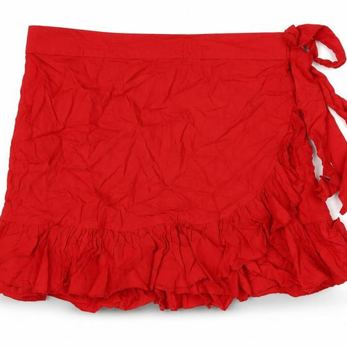 Secret Bazaar Womens Red Viscose Wrap Skirt Size M Tie - Faux Wrap