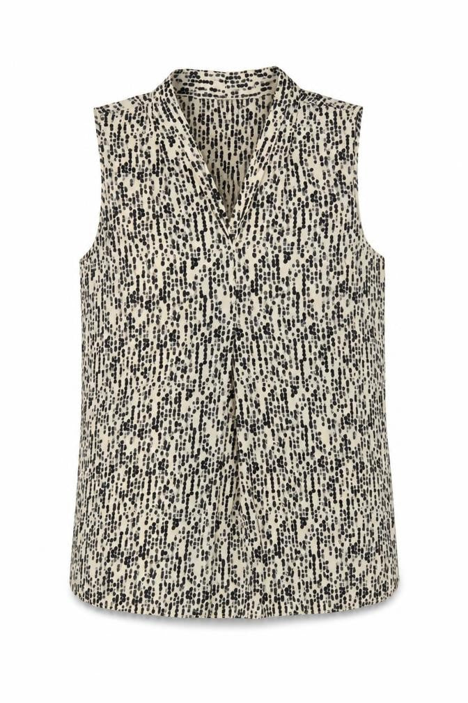 Front view of Primark women’s beige geometric polyester basic tank, size UK 6, v-neck - pleat front