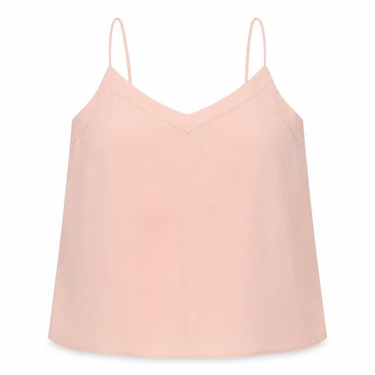 Front view of Topshop women’s pink polyester camisole blouse, size UK 14, v-neck