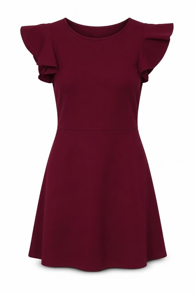 Front view of Boohoo women’s purple polyester fit & flare, size UK 8, boat neck pullover
