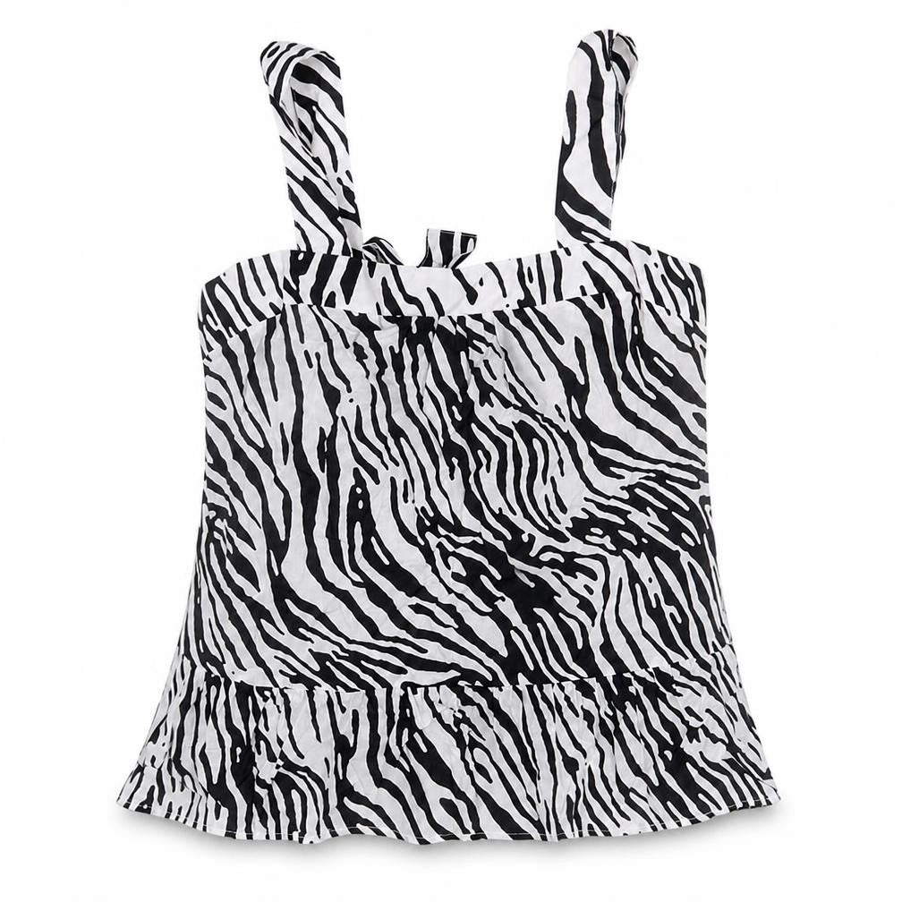 Marks and Spencer Womens Multicoloured Animal Print Polyester Basic T-Shirt Size 14 Sweetheart - Tie Zebra Print