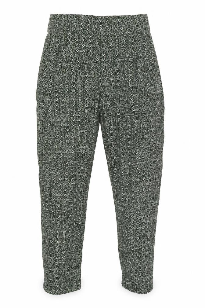 Marks and Spencer Womens Green Geometric Polyester Trousers Size 8 L26 in Regular