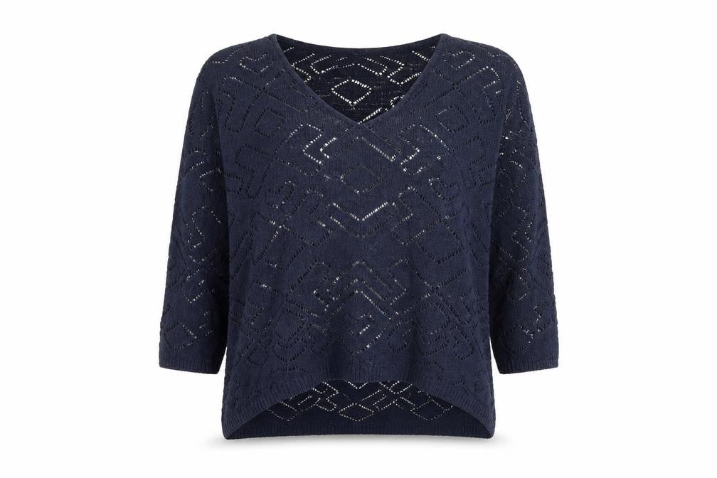 Front view of Next women’s blue v-neck cotton jumper, size UK 10