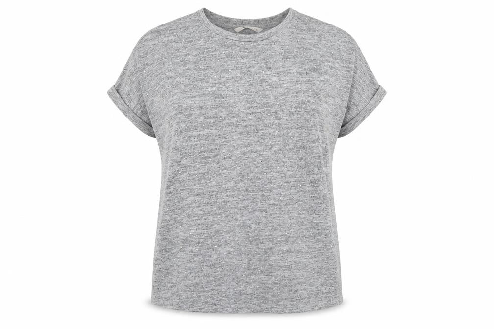Front view of Tu women’s grey round neck polyester jumper, size UK 14