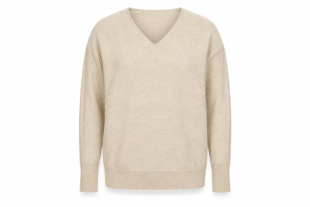 Front view of F&F women’s gold v-neck viscose jumper, size UK 8