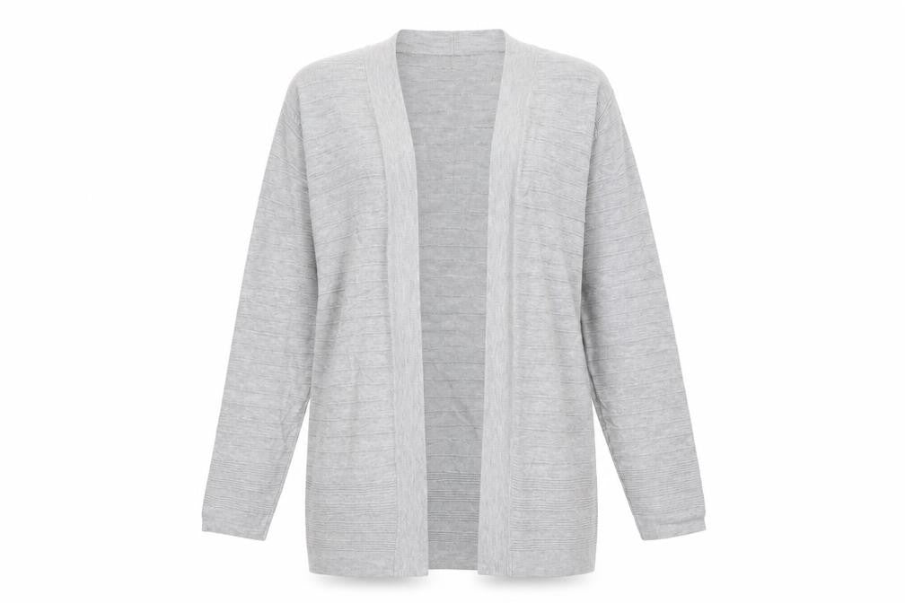 Front view of Country Casuals women’s grey v-neck viscose cardigan jumper, size L