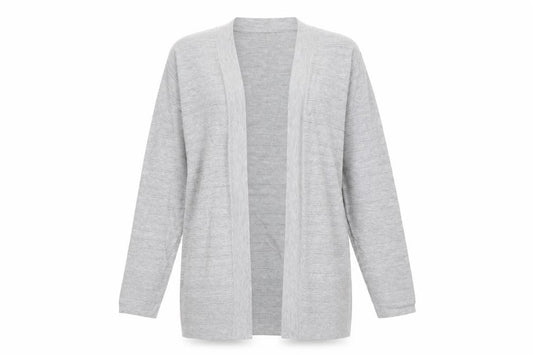 Front view of Country Casuals women’s grey v-neck viscose cardigan jumper, size L