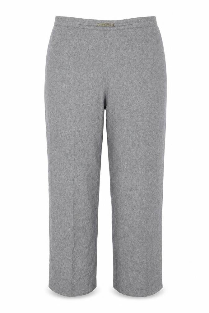Front view of BHS women’s grey polyester trousers, size UK 14, 27-inch leg regular