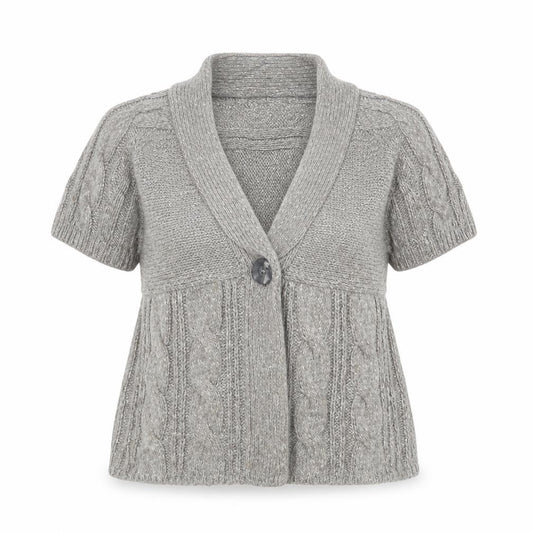 Front view of Autograph women’s brown collared acrylic cardigan jumper, size UK 14