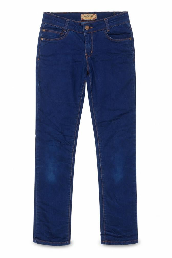 Front view of Blue Effect girls’ blue cotton straight jeans, size 13, years regular button