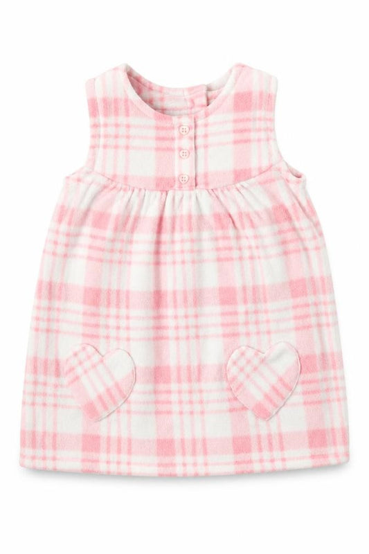 Front view of George Baby Pink Plaid Polyester A-Line, size 6-9, Months Round Neck Button