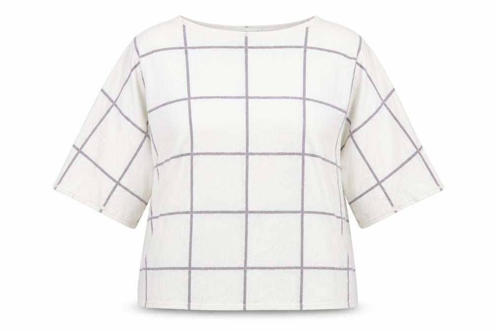 Front view of Apricot women’s white round neck striped acrylic jumper, size UK 14