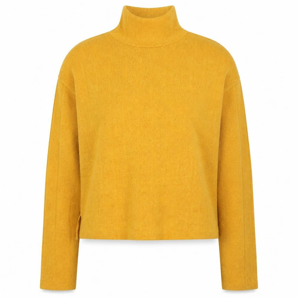 Front view of Primark women’s yellow high neck polyester jumper, size S